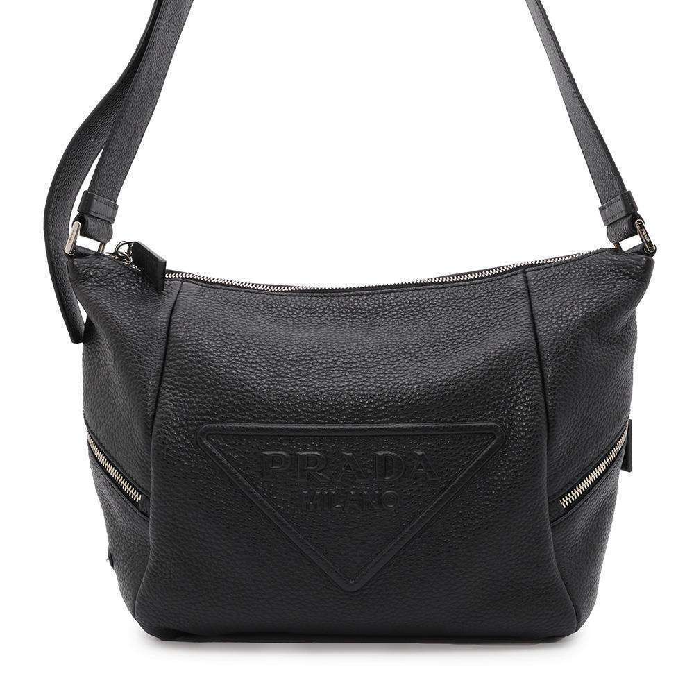 Prada Shoulder Bag Triangle Logo Vitello Daino Leather Black